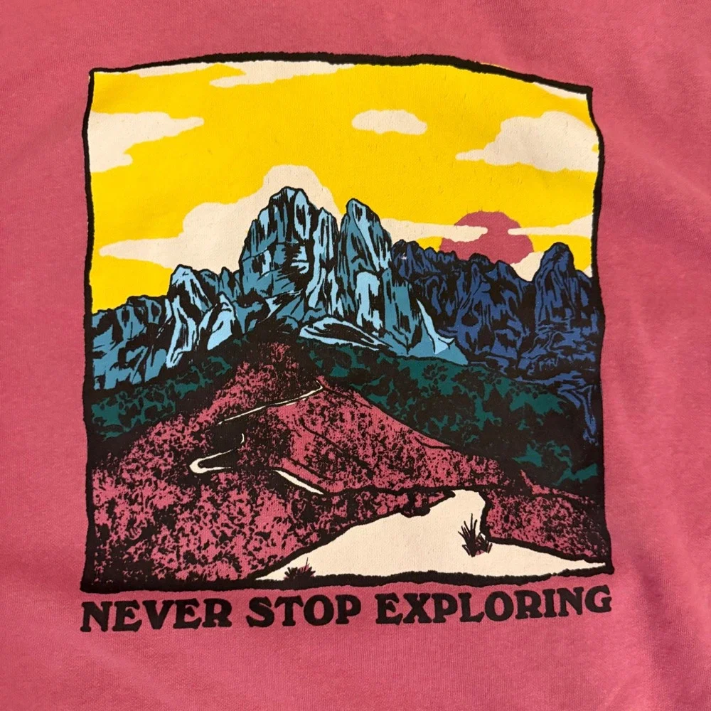 The North‎ Face Mens Pink Never Stop Exploring Mountain Graphic Hoodie XXL